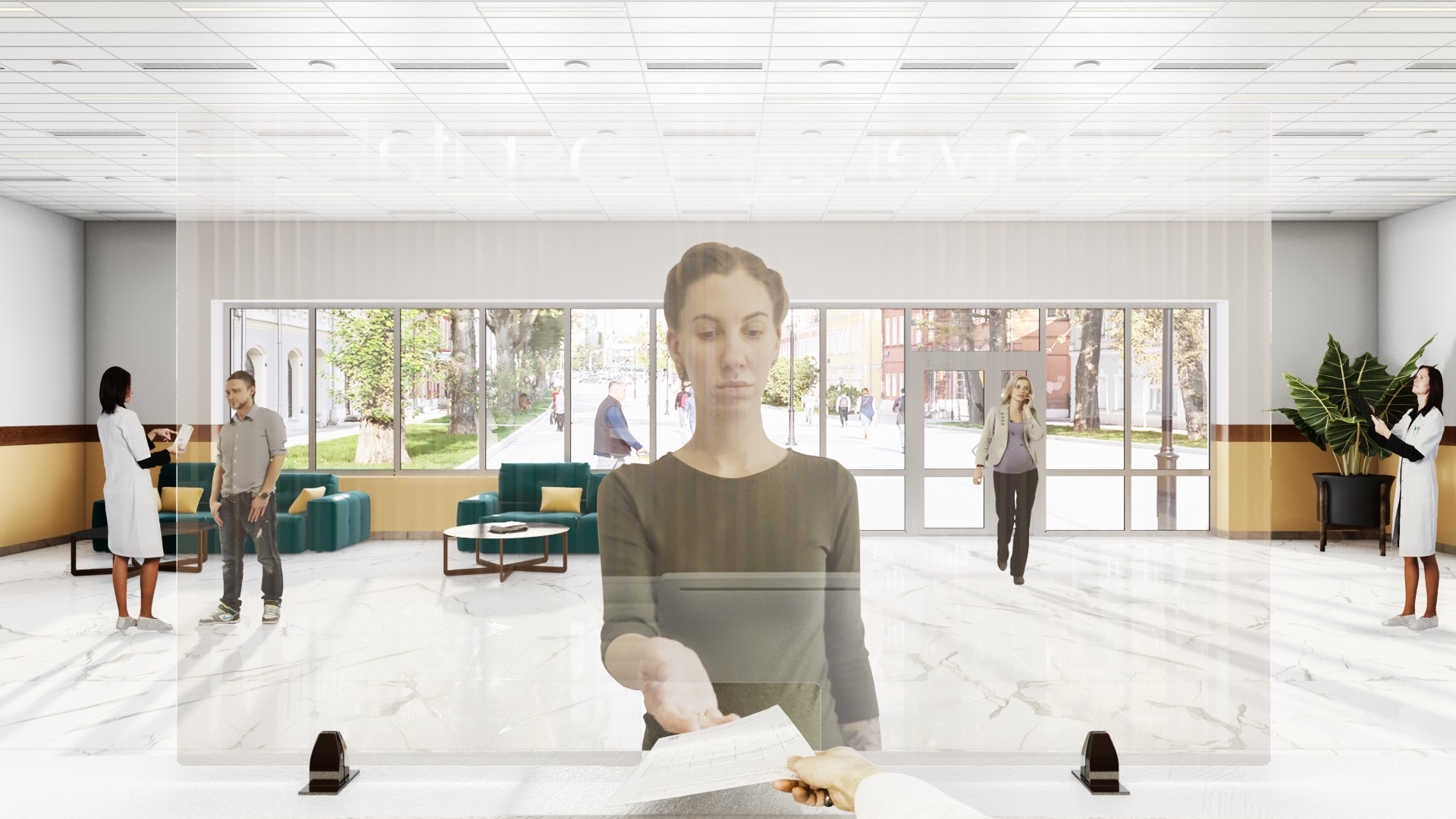 Customer Through Reception Desk Safety Screen